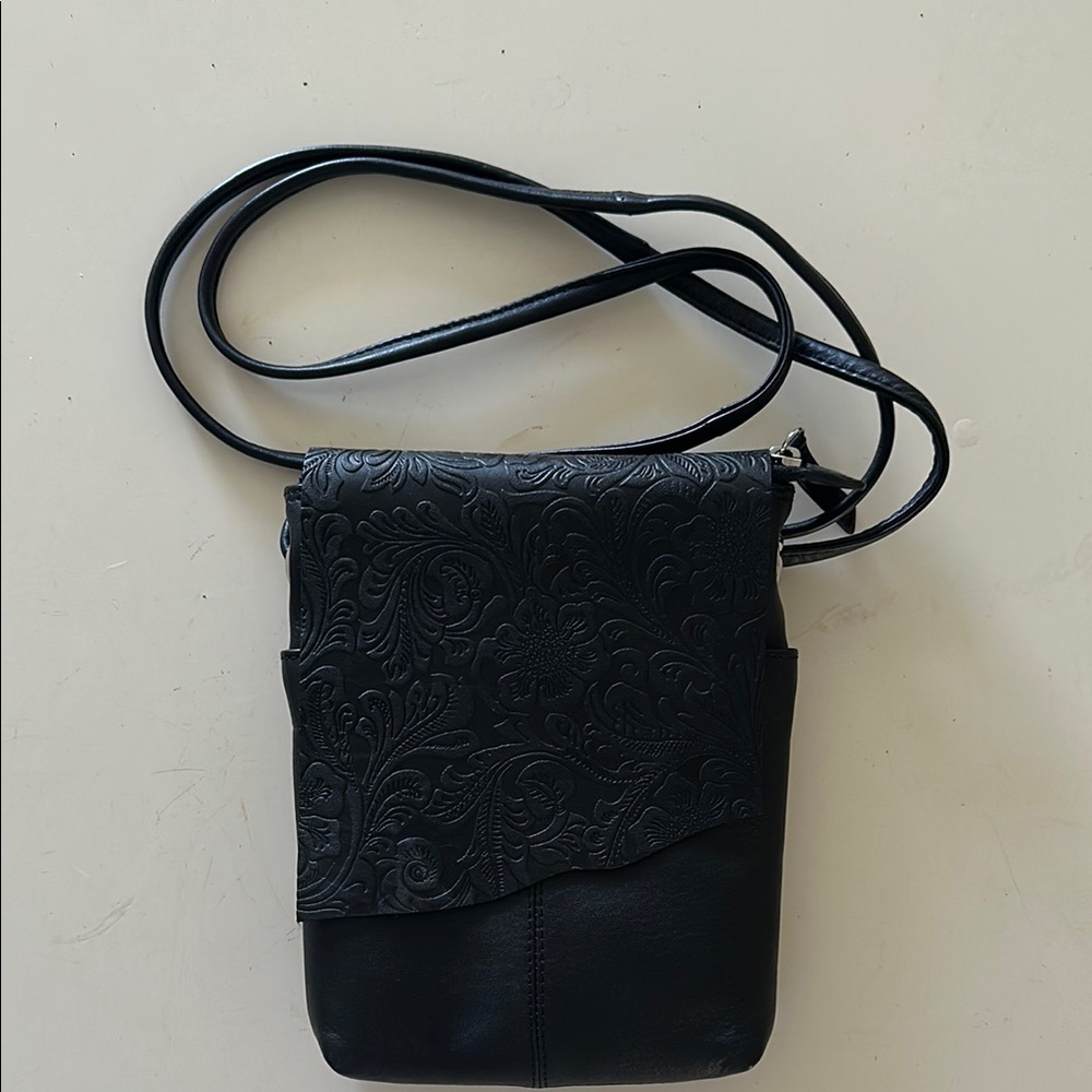 Leather Black Embossed Crossbody Bag